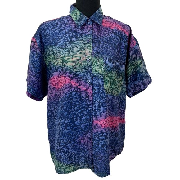 VINTAGE 90s Silk Lady Foot Locker Abstract Blouse - Picture 1 of 8